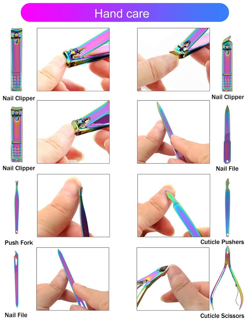 SFYDOM Rainbow Manicure Kits 18 Pcs Nail Clippers for Women Gift SFYDOM Women's Rainbow Leather Manicure Set (18-RainbowManicure Kits) - Image 5